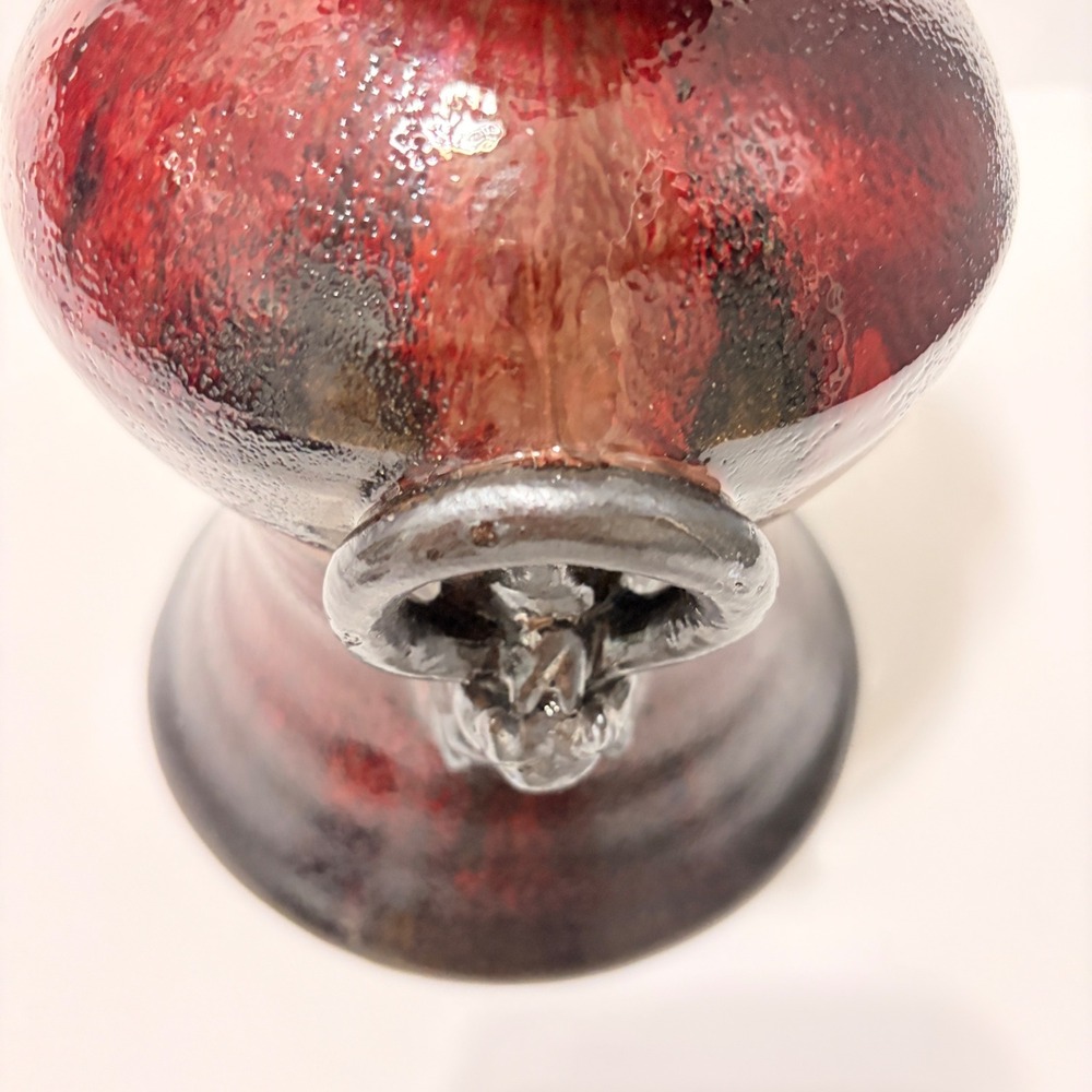 RARE Gargoyle Handle Urn Vase Oxblood Red Black Volcanic Glaze Terracotta 8.5" - Picture 14 of 16